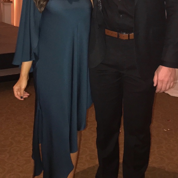 Milly silk teal one shoulder cocktail dress - Picture 4 of 6